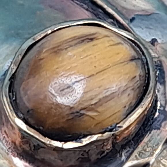 Owl Pendant Gemstone Eyes Necklace, Brass Metal, Gold Tone Chain - Picture 9 of 11